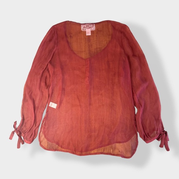 Nick and Mo 100% Silk Red 3/4‎ sleeve top Size L - Picture 8 of 11
